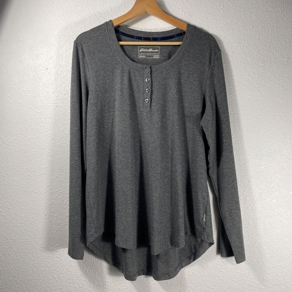 Eddie Bauer Women's Henley Long Sleeve Shirt Sleepwear Gray Size XL